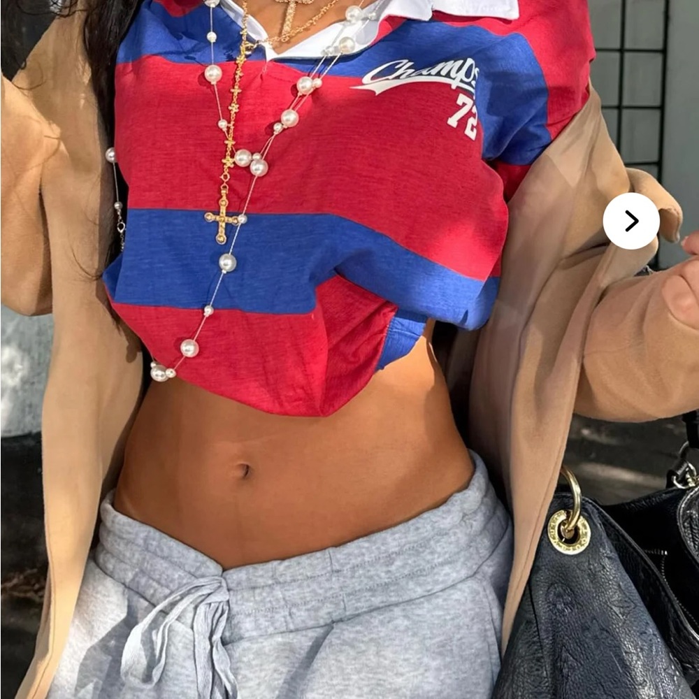 Fashion nova Red and Blue Striped polo Top